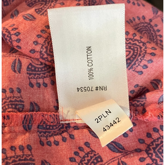 Women's Large Orvis Pink Pattern Keyhole Tie Front Cotton Popover Boho Blouse - Picture 5 of 5